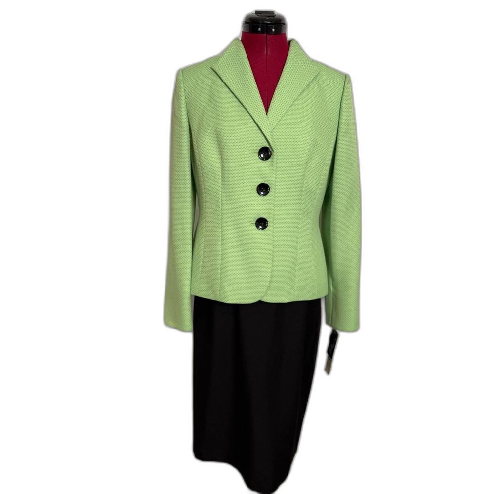 NWT Kasper Skirt Suit Women's Size 8 Green & Black 2-Piece Set Blazer & Skirt